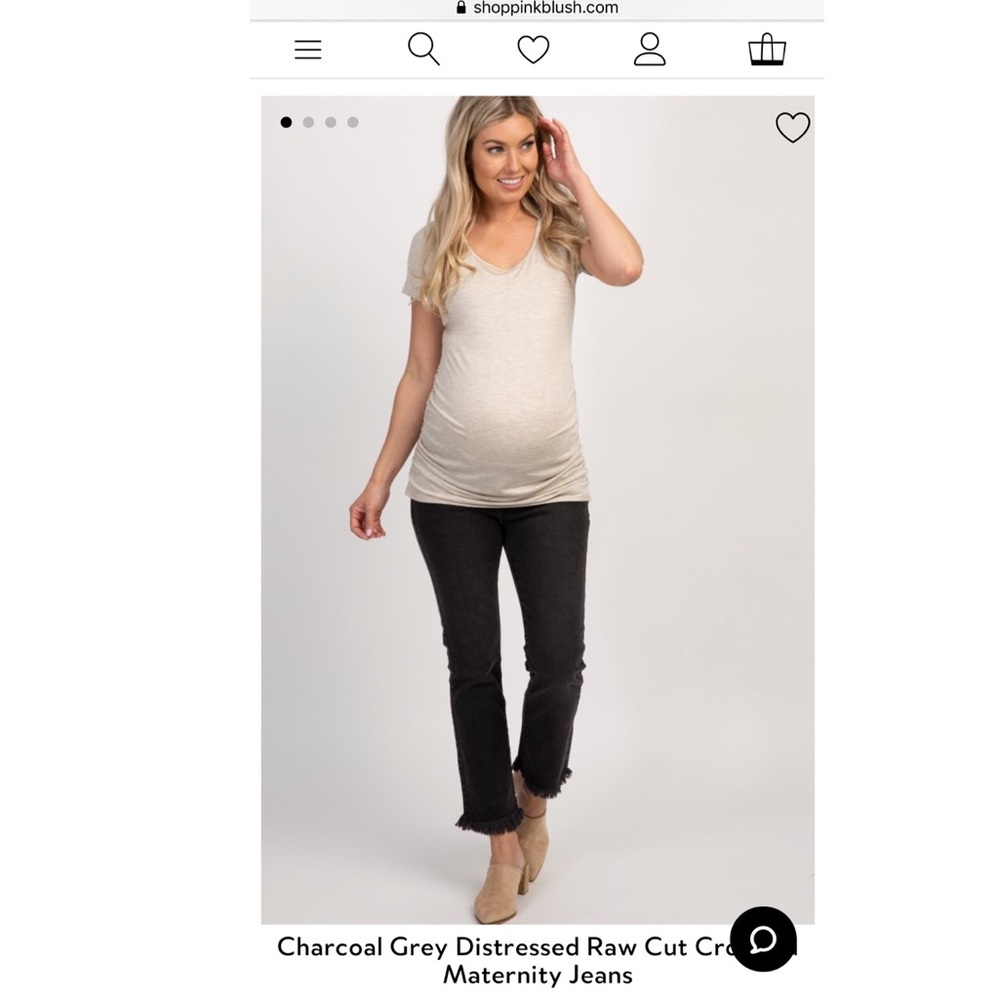Charcoal Gray Raw Hem Pink Blush Maternity Jeans
